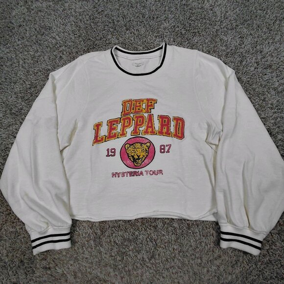 Pilcro Tops - Pilcro Anthropologie Def Leppard Varsity Sweatshirt Size Medium Cropped